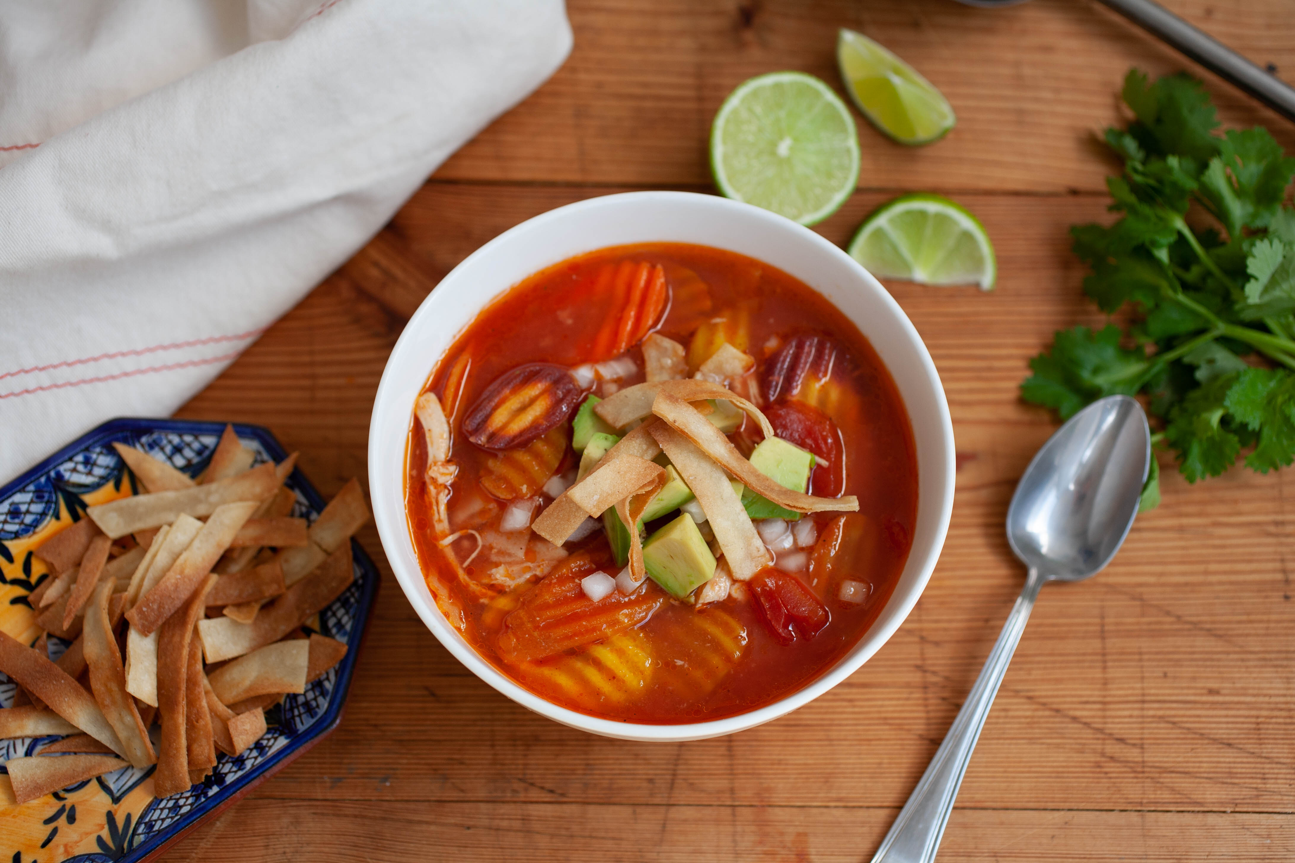 Chicken Tortilla Soup with Rainbow Carrot Chips - Grimmway Farms